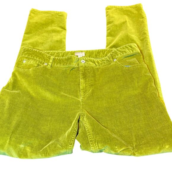 J.Jill Slim Leg Stretch Corduroy Pants Women’s 14 Chartreuse Green Soft Cotton - Picture 1 of 7